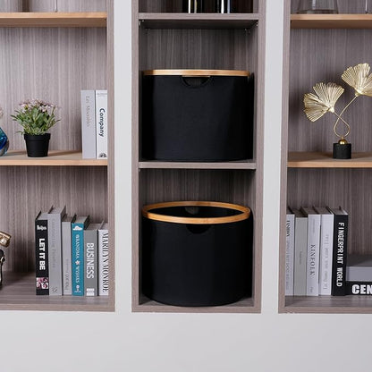 efluky Storage Baskets for Organizing, Fabric Storage Bins with Bamboo Handles, Collapsible Storage Baskets for Shelves and Closet,Medium, Black Set of 2