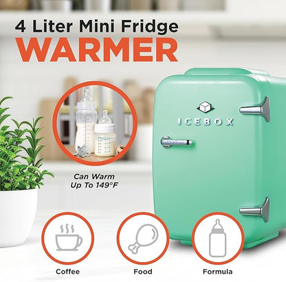 IBMF4MNT Fridge for Bedroom, Skincare, Portable Cooler & Warmer for Makeup, for Office & Home Refrigerator, Mini (4 L / 6-Can), Mint Green