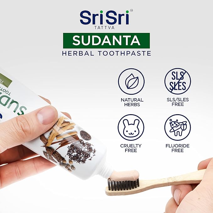 Sri Sri Tattva Sudanta Herbal Toothpaste for Oral Care Protection - Fluoride Free Ayurvedic Toothpaste to Strengthen Teeth and Gums Without Causing Sensitivity - All Natural (200g) Pack of 2