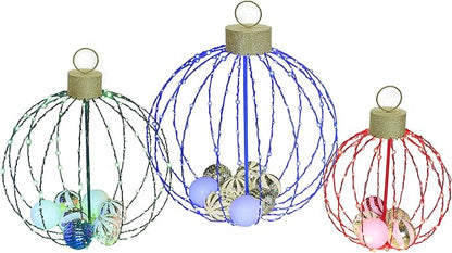 Outdoor Christmas Decorations, Set of 3 Lighted Christmas Ball Ornaments with 570 LED Lights, 6 Ground Stakes, Included 20 Small Plastic Xmas Ball Ornaments for Holiday Decor Yard