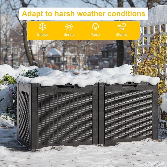 36 Gallon Outdoor Deck Box,Storage Lockable Waterproof Patio Furniture,Garden Tools,Cushions,Pool Accessories Outside Storage Resin Box(Black Pattern)