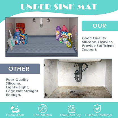 URMONA Waterproof Silicone Under Sink Mat 25'' x 22'' Shelf Liner for Kitchen and Bathroom, Cabinet and Counter Protector, Storage and Organizers, Litter Mat, Pet Cat Puppy Essentials(Cream)
