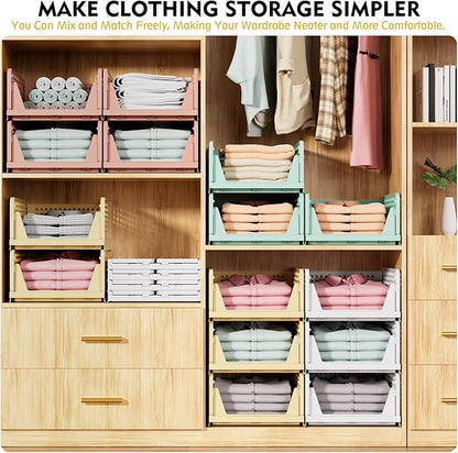SNSLXH 5 Pack Stackable Closet Organizer Box, Multifunctional & Foldable Closet Storage Basket for Bathroom Kitchen Laundry Room Wardrobe Storage, Space-Saving Clothes Storage Drawer Organizer, Yellow