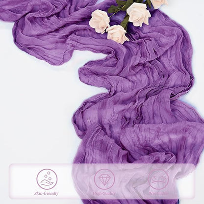 6 Pack Purple Cheesecloth Table Runner 10FT Boho Fabric Rustic Cheese Cloth Table Runner for Wedding Bridal Shower Baby Shower Gauze Sheer Birthday Party Table Decorations 20 x 120 Inch Long