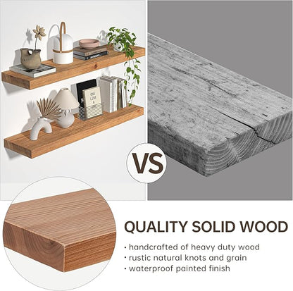 Floating Shelves for Wall, USA-Sourced Fir Wood 55 Inch Wall Shelves Set of 1, Natural Rustic Solid Wooden Floating Shelves Wall Mounted, Nursery Book Storage Shelf, Display Shelf for Bathroom