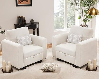 38.5 Oversized Accent Chair with Storage Beige, Single Modern Accent Sofa Chair with Arms for Apartment Living Room Linen(21" Deep Seat)