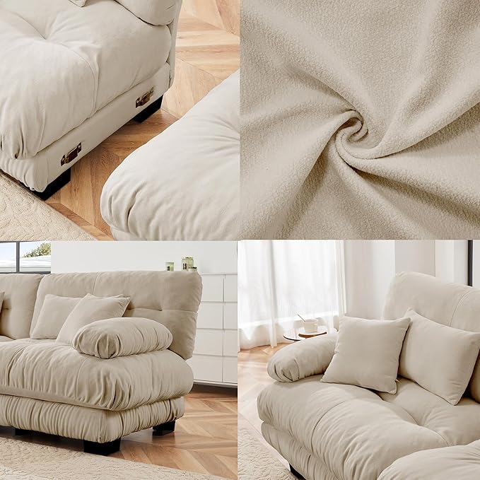 L Shaped Couch Sectional Couch, 4-Seater Cloud Couch Sectional Oversized Couch, Sofa Bed Couch with Round Bolster Armrests 6 Pillows, Modular Couch Home Sofa Living Room Couch