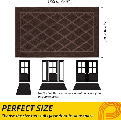 JSEI Dirt Trapper Door Mat 36"x60", Non-Slip Washable Entryway Mats, Dog Door Mat, Stain Resistant and Absorbent Floor Mats, Low Profile Welcome Mat for Front Back Door, Brown