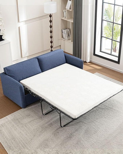 Queen Pull Out Sofa Bed, 2-in-1 Convertible Sleeper Sofa Couch with Memory Foam Mattress – Space-Saving Sofa Bed Queen for Living Room & Guest Room, Navy Blue