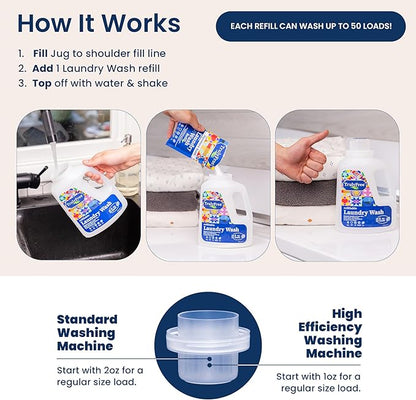 Laundry Wash Detergent for Sensitive Skin, Gentle & Safe for Baby Clothes | Plant-Based, Natural Ingredients | Unscented | Include 1 Refillable Bottle (150 Loads)