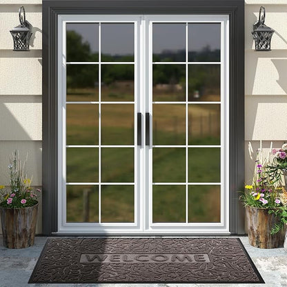 Yimobra Welcome Front Door Mat Outdoor, Heavy Duty Sturdy Non Slip Doormats, Rubber Backing, Low-Profile Entrance Rugs, Absorbent Resist Dirt, Easy Clean Patio Garage Floor Mats, 60X36 Inch, Brown