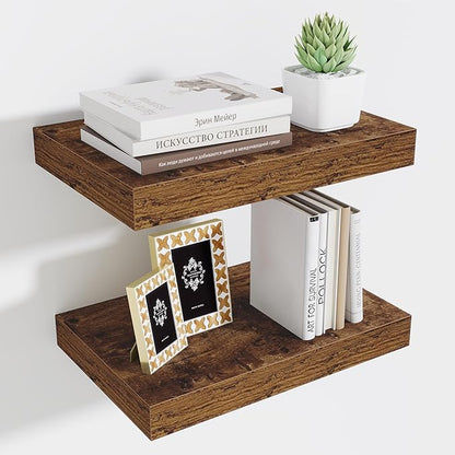 Fun Memories Wood Floating Shelves 16 Inch, 10 Inch Deep Shelves Wall Mount, Wall Shelves with Invisible Bracket, 16" Floating Shelves for Living Room Bathroom Bedroom, Rustic Brown, Set of 2