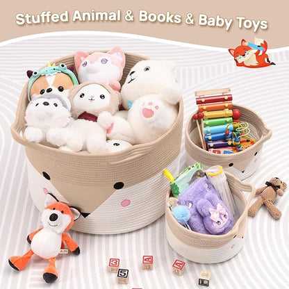 Large Baby Basket Toy Storage 3 Pack, (20"x13.8") Woven Baby Laundry Basket, Stuffed Animal Storage.