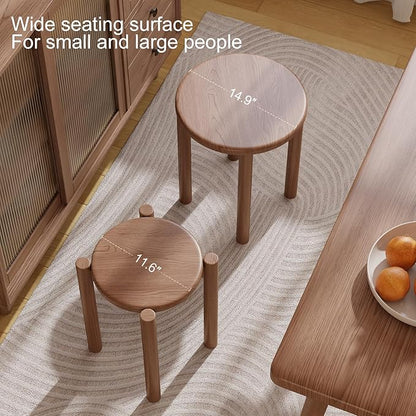 Stackable Stools Set of 4,4-in-1 Wood Stool,Round Wooden Stools with Anti-Slip Foot Pads for Kitchen,Bedroom,Living Room,Bar,No Assembly Required Durable and Space-Saving Design,18 inch (Walnut)