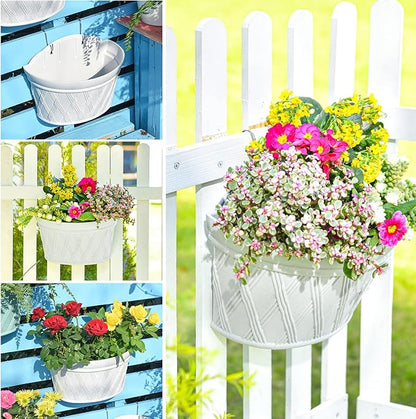 Sungmor Wall Hanging Planters,11.5 Inch Hanging Flower Pots for Railing Fence - Indoor Outdoor Balcony Wall Hanging Basket, Plastic Plant Pot Container - Half Round & 3PC Pack & Grey White