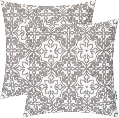 HWY 50 Grey Gray Decorative Throw Pillow Covers 18x18 Inch, Pack of 2 Embroidered Cotton Farmhouse Cushion Cover Pillow Case for Sofa Couch Living Room Bed Bedroon, Modern Pattern