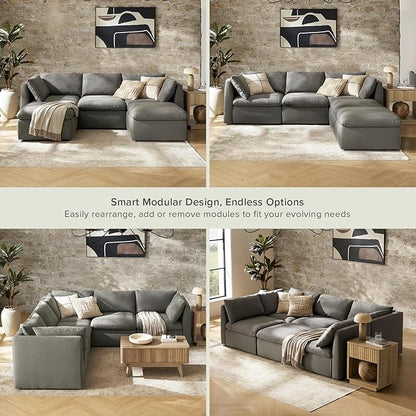 mopio Oversized Modular Sectional Sofa with Fully Removable Covers and Storage, Convertible U, L-Shaped and Sleeper Sectional, Modern Couches with Ottoman Chaise (Stone Gray Fabric, 5 Seats, U)