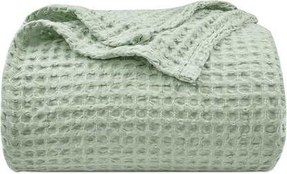 PHF Ultra Soft Waffle Weave Blanket Queen Size 90"x 90"- Washed Lightweight Breathable Cozy Woven Blanket for Bed - Aesthetic Decor for Couch Bedding Sofa Home Car - Sage Green/Mint Green