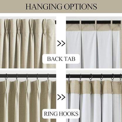 Vision Home Sand Pinch Pleated Full Blackout Curtains Linen Blended Room Darkening Window Curtains 84 inch for Living Room Bedroom Thermal Insulated Pinch Pleat Drapes with Hooks 2 Panel 40" Wx84 L
