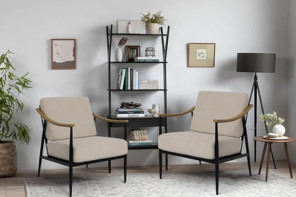 Modern Accent Chairs Set of 2 for Living Room Bedroom Mid Century Arm Chairs Upholstered Office Accent Chairs Comfy Waiting Room Chairs with Metal Frame, Beige