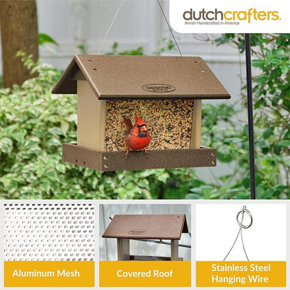 Poly Hanging Hopper Bird Feeder, Large Hanging Bird Feeder for Outside, Outdoors - Amish American Made (Tudor Brown & Weatherwood)