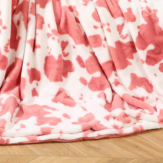 RYNGHIPY Cow Print Throw Blanket Soft Animal Cow Bed Throws Cute Farm Flannel Fleece Throw Blankets Thick Warm Plush Blankets for Sofa Couch Cow Decor Throws (Pink, 51''x63'')