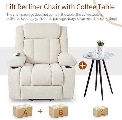 Oversize Power Lift Recliner Chair for Big and Tall with Extended Footrest, Large Electric Lift Chairs, 400lbs Capacity, Remote Control, Cup Holders & Side Pockets