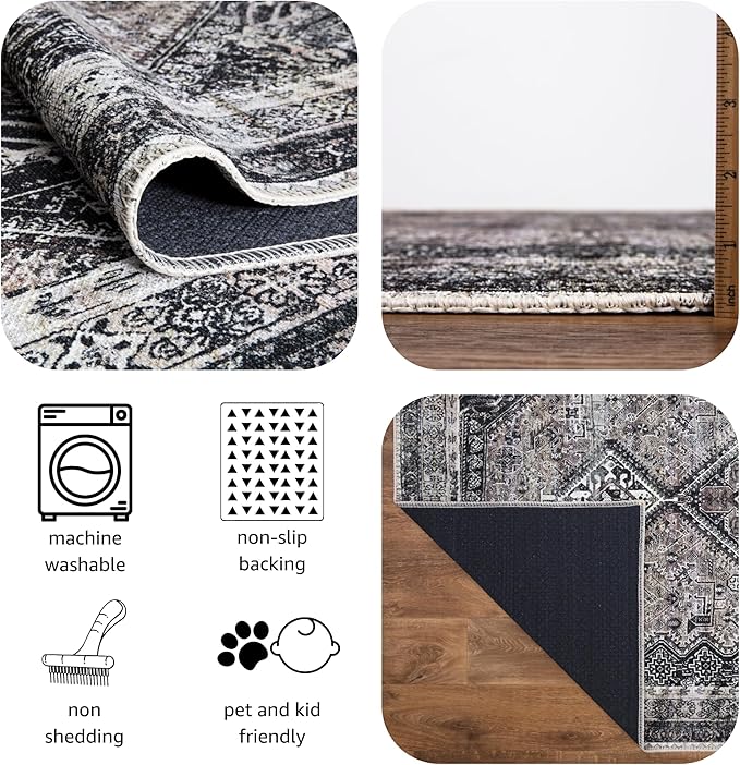 Keen Home Design 4x6 Rug - Machine Washable Area Rug with Non-Slip Backing, Ideal for Living Room, Dining Room, Bedroom - Vintage, Easy Clean, Durable, Low Pile Rug - (4' x 6')