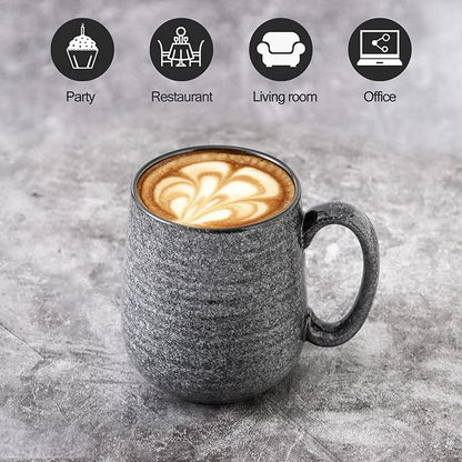 Hasense Ceramic Coffee Mugs Set of 6, Large Coffee Cups 12 oz, Latte Mug with Large Handle for Coffee, Tea, Milk and Hot Cocoa, Easy Hold & Clean, Dishwasher & Microwave Safe, Grey