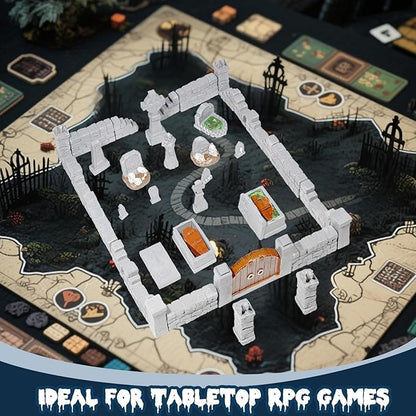 Warmtree 38 Pcs Graveyard Terrain Miniatures Set, Halloween Miniature Tombstones Figurine Mini Resin Tombstones for Diorama Supplies Miniature Graveyard Scene DIY Crafts Outdoor Decorations