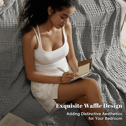 PHF 100% Cotton Waffle Weave Blanket Twin Size, Soft Lightweight Breathable Cozy Summer Blankets for Bed, Luxury Aesthetic Woven Bedding for Home Decor, 66"x90", Dark Grey