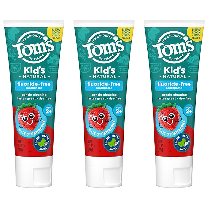Tom's of Maine Natural Kid's Fluoride Free Toothpaste, Ages 2+, Silly Strawberry, 5.1 oz. 3-Pack (back in original formula)