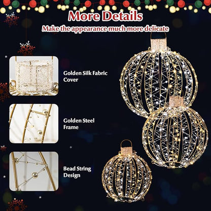 Tangkula Christmas LED Light Balls for Tree (3 Pack), Outside Lighted Sphere with 180 Warm White & 180 Cold White Lights, Holiday Lighted Decorations, Christmas Sphere Balls for Indoor Outdoor Decor