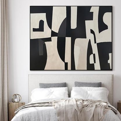 SIGNWIN 36"x46" Extra Large Framed Wall Art Black and White Abstract Geometric Design, Minimalist Modern Print for Home Living Room Bedroom Decor (Frame Assembly Required)