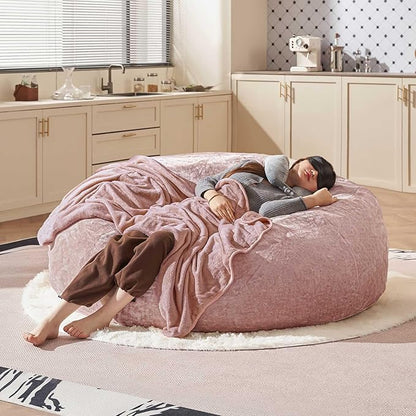 Bean Bag Chair 6Ft, Memory Foam Filled, Large Beanbag Chairs for Adults and Teens, Soft Sofa with Removable Flannel Cover, Round Couch for Living Room Bedroom College Dorm (Pink, 6FT-67×67"×24")