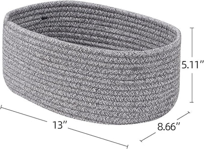 Baskets to Store Organize Household Items/Cute Basket&Bin for Shelf Storage Woven Rope Basket for Living Room, Bedroom,Play room/13x8.66x5.11’’ Cotton Rope,Durable&Stylish,Oval 3 Packs Gray