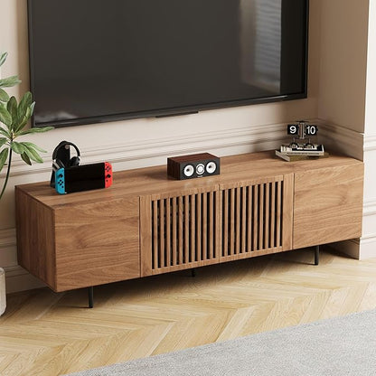 Mid Century Modern TV Stand for 70 Inch TVs, 70.87" Walnut Console with Ample Storage – Stylish Entertainment Center for Living Room or Bedroom