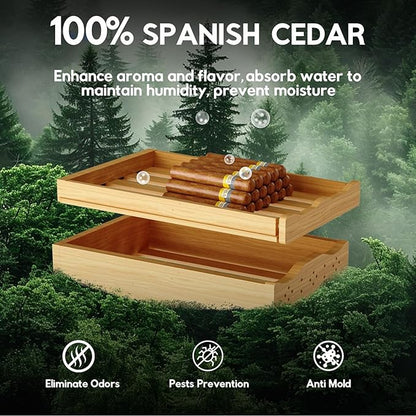 Tylza Electric Cigar Humidor Cabinet 50L, Electric Humidors for Cigars with Temp & Humidity Control, Digital Hygrometer, Lock, Refrigerator, Cigar Humidors with Cedar Wood Drawer Shelves, 370 Cigars