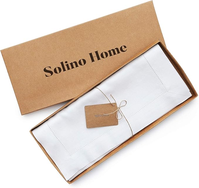 Solino Home Linen White Table Runner 36 Inches - Classic Hemstitch, 100% Pure Linen Coffee Table Runner 14 x 36 Inch Ideal for Dresser Tables - Fall, Autumn, Halloween, Thanksgiving