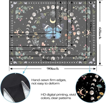 Aipon Blue Butterfly Moon Flower Tapestry Botanical Boho Plant Floral Wall Hanging for Bedroom and Living Room (36.00'' 48.00'', Blue)