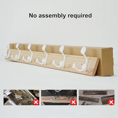 SKOLOO 39-Inch Natural Wood Coat Rack Wall Mount with 6 Triple Hooks - Ideal for Family Entrances, Classrooms, and Pet Supplies Storage - Perfect Coat Hooks for Wall