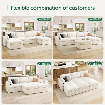 HONBAY Modular Sectional Couch with Storage Ottoman, Sectional Sofa with Storage Seats, L Shaped Sectional Couches for Living Room, Beige