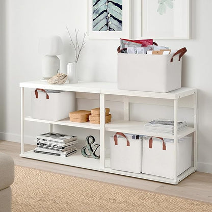 KEEGH Storage Baskets for Organizing, Fabric Storage Bins with Leather Handles, Shelf Baskets for Closet Organization, 15" L x 11" W x 10" H, White, 4 Pack