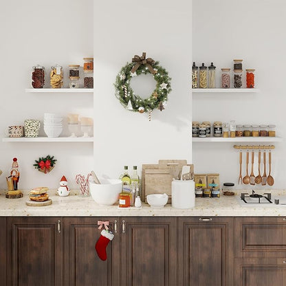 Fun Memories Floating Shelves for Wall, 30" Rustic Wood Deep Wall Mounted Shelves with Invisible Brackets for Decor & Storage, Floating Shelf for Living Room, Bathroom (White, Set of 2)