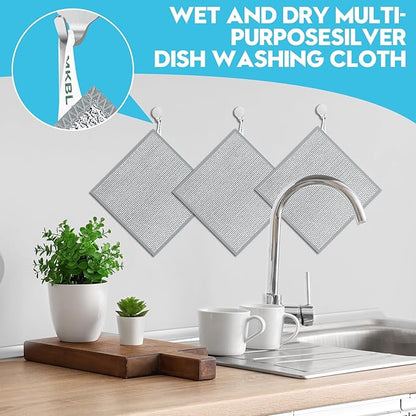 10 Pcs New Upgraded 3 Layers Non Scratch Wire Dishcloth, Multipurpose Wire Dishwashing Rags, Wet & Dry for Cookware, Sinks, Dishes, Stoves & Fireplaces 9.87“ x 9.87”
