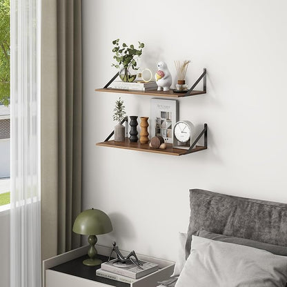 Deep Floating Shelves, 12 Inch Deep Floating Shelves for Wall, 24"W x 12"D Wall Shelves for Books, Large Rustic Wooden Shelf, Wide Display Shelf for Bathroom, Living Room, Walnut Color, Set of 2