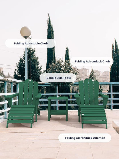 KINGYES Folding Adirondack Ottomans Set of 2 for Adirondack Chair, Green