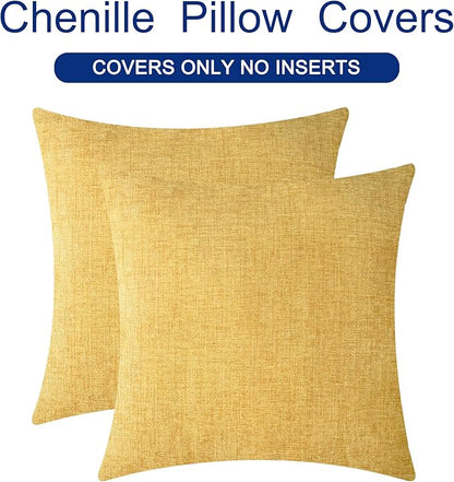 CaliTime Throw Pillow Covers Decorative 20 X 20 Inches Pack of 2 Cozy Chenille Cushion Cases for Couch Sofa Bed Living Room Home Gold