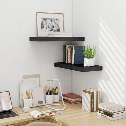 Fun Memories 24 Inch Floating Shelves Wall Mounted, 10 Inch Deep Wall Shelves, 24 x 10 Floating Shelf for Living Room Bathroom Bedroom, Black, Set of 2