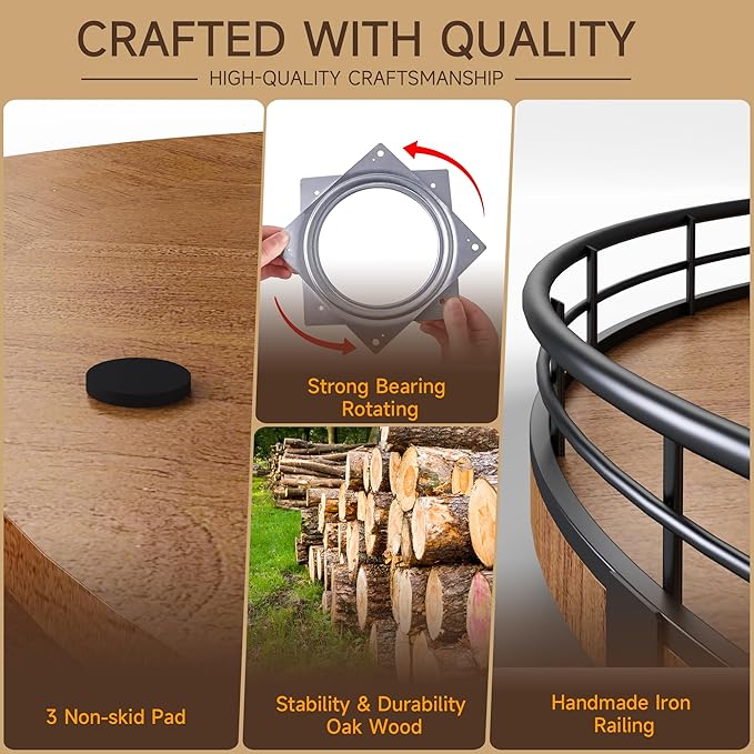 Farmhouse Oak 21" Lazy Susan Turntable Organizer for Cabinet, Round Wooden Lazy Susan Organization and Storage for Dining Table, Pantry, Kitchen, Countertop, Cupboard,Home Decor, Walnut (21)